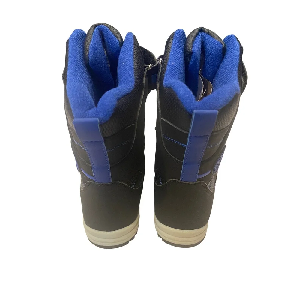 Totes‎ Sage Boys Snow Boots Black Blue Bungee Strap Size 4 NEW